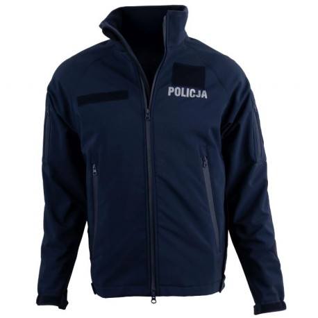 Granatowy Softshell z odblaskowym napisem POLICJA. - boczne zamki