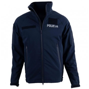 Granatowy Softshell z odblaskowym napisem POLICJA. - boczne zamki